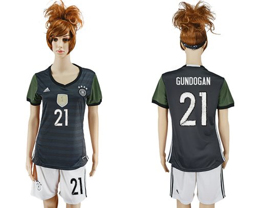 Women's Germany #21 Gundogan Away Soccer Country Jersey Women's Germany #21 Gundogan Away Soccer Country Jersey
