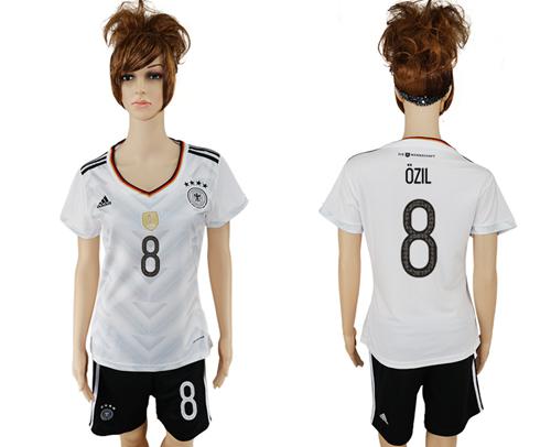 Women's Germany #8 Ozil White Home Soccer Country Jersey Women's Germany #8 Ozil White Home Soccer Country Jersey