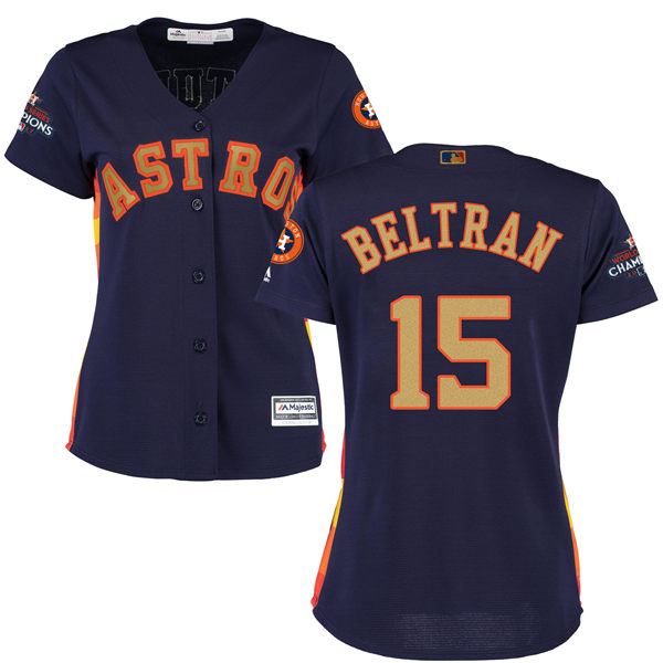 Women's Houston Astros Astros #15 Carlos Beltran Navy Blue 2018 Gold Program Cool Base Stitched MLB Jersey