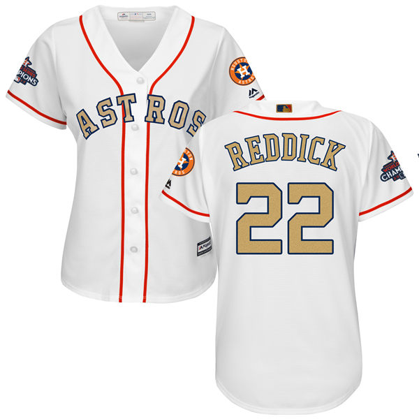 Women's Houston Astros Astros #22 Josh Reddick White 2018 Gold Program Cool Base Stitched MLB Jersey