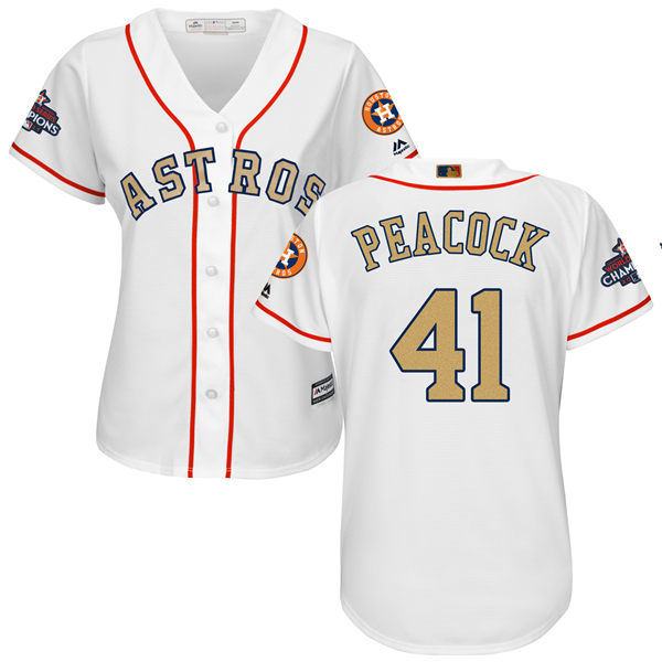 Women's Houston Astros Astros #41 Brad Peacock White 2018 Gold Program Cool Base Stitched MLB Jersey