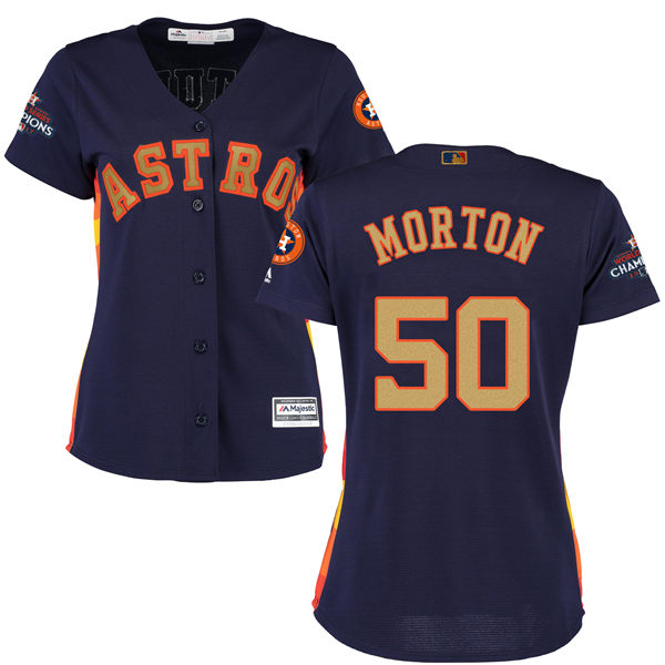 Women's Houston Astros Astros #50 Charlie Morton Navy Blue 2018 Gold Program Cool Base Stitched MLB Jersey