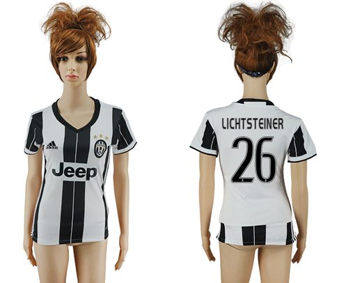 Women's Juventus #26 Lichtsteiner Home Soccer Club Jersey Women's Juventus #26 Lichtsteiner Home Soccer Club Jersey