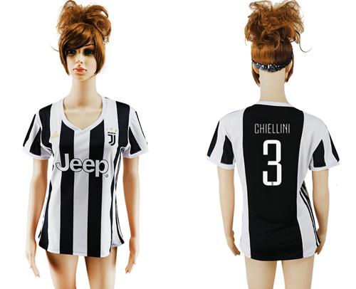 Women's Juventus #3 Chiellini Home Soccer Club Jersey Women's Juventus #3 Chiellini Home Soccer Club Jersey