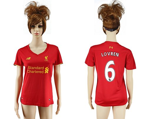 Women's Liverpool #6 Lovren Red Home Soccer Club Jersey Women's Liverpool #6 Lovren Red Home Soccer Club Jersey