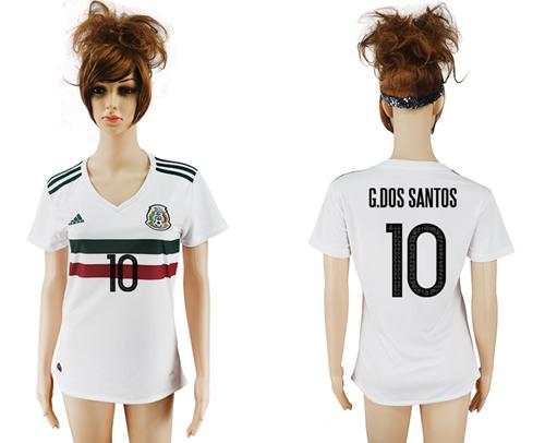 Women's Mexico #10 G.Dos Santos Away Soccer Country Jersey Women's Mexico #10 G.Dos Santos Away Soccer Country Jersey