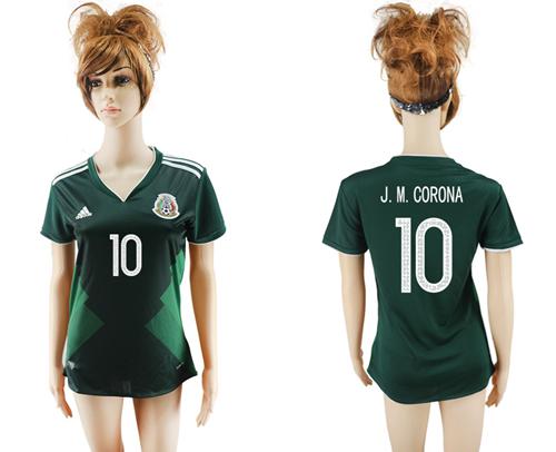 Women's Mexico #10 J.M.Corona Home Soccer Country Jersey Women's Mexico #10 J.M.Corona Home Soccer Country Jersey