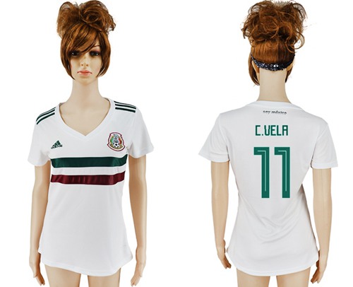 Women's Mexico #11 C.Vela Away Soccer Country Jersey Women's Mexico #11 C.Vela Away Soccer Country Jersey