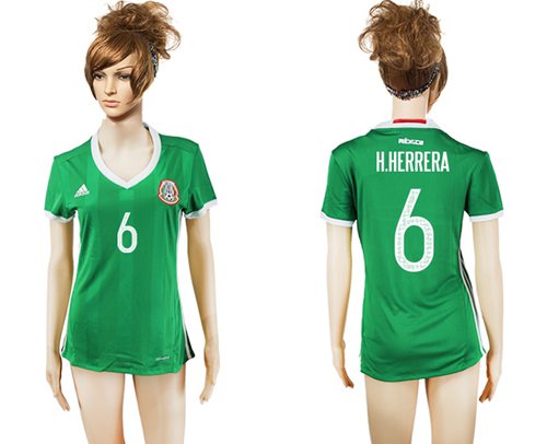 Women's Mexico #6 H.Herrera Home Soccer Country Jersey Women's Mexico #6 H.Herrera Home Soccer Country Jersey