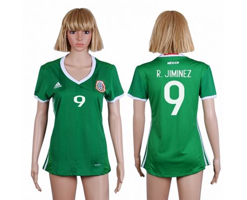 Women's Mexico #9 R.Jimenez Home Soccer Country Jersey Women's Mexico #9 R.Jimenez Home Soccer Country Jersey