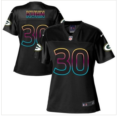 Women's NFL New Packers #30 John Kuhn Black Fashion Game Jersey