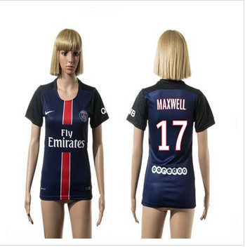 Women's Paris Saint-Germain #17 Maxwell Home Soccer Club Jersey Women's Paris Saint-Germain #17 Maxwell Home Soccer Club Jersey