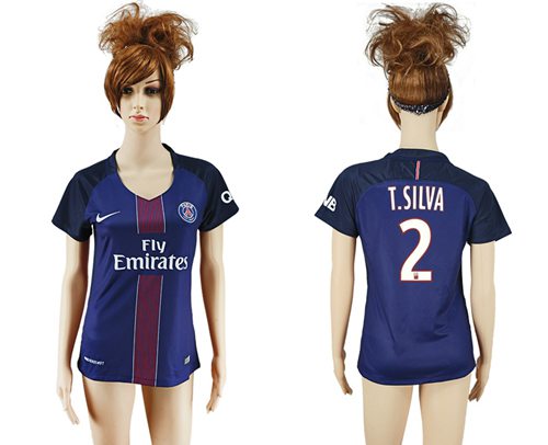 Women's Paris Saint-Germain #2 T.Silva Home Soccer Club Jersey Women's Paris Saint-Germain #2 T.Silva Home Soccer Club Jersey