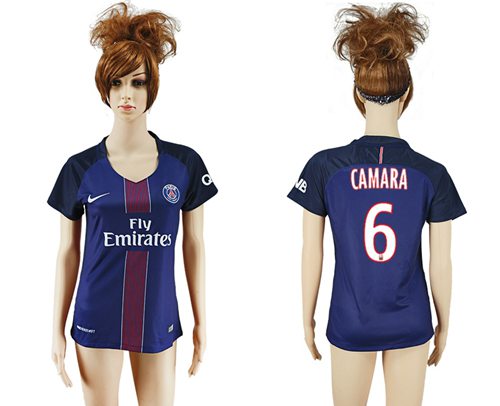 Women's Paris Saint-Germain #6 Camara Home Soccer Club Jersey Women's Paris Saint-Germain #6 Camara Home Soccer Club Jersey