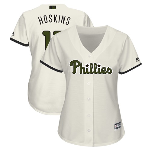 Women's Phillies #17 Rhys Hoskins Cream 2018 Memorial Day Cool Base Women's Stitched Baseball Jersey Women's Phillies #17 Rhys Hoskins Cream 2018 Memorial Day Cool Base Women's Stitched Baseball Jersey