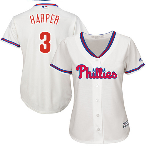 Women's Phillies #3 Bryce Harper Cream Alternate Women's Stitched Baseball Jersey