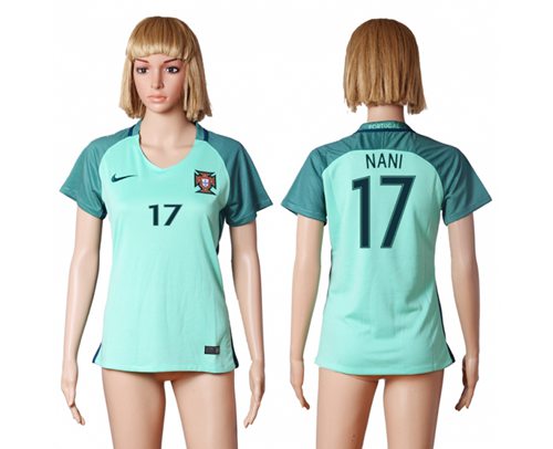 Women's Portugal #17 Nani Away Soccer Country Jersey