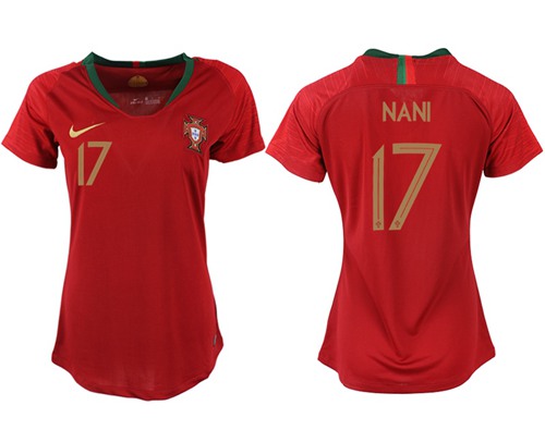 Women's Portugal #17 Nani Home Soccer Country Jersey Women's Portugal #17 Nani Home Soccer Country Jersey