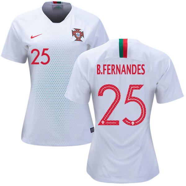 Women's Portugal #25 B.Fernandes Away Soccer Country Jersey Women's Portugal #25 B.Fernandes Away Soccer Country Jersey