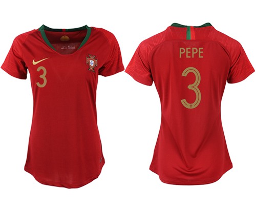Women's Portugal #3 Pepe Home Soccer Country Jersey Women's Portugal #3 Pepe Home Soccer Country Jersey