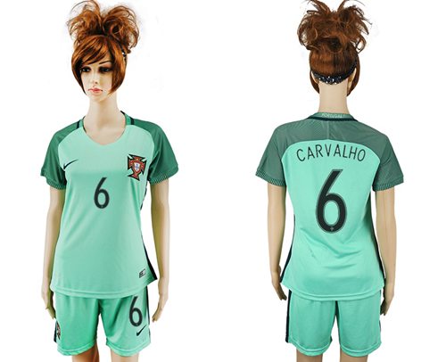 Women's Portugal #6 Carvalho Away Soccer Country Jersey Women's Portugal #6 Carvalho Away Soccer Country Jersey