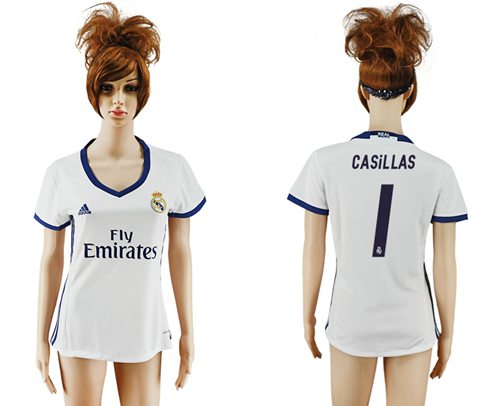 Women's Real Madrid #1 Casillas Home Soccer Club Jersey Women's Real Madrid #1 Casillas Home Soccer Club Jersey