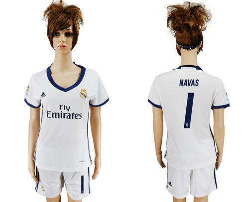 Women's Real Madrid #1 Navas Home Soccer Club Jersey
