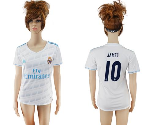 Women's Real Madrid #10 James Home Soccer Club Jersey Women's Real Madrid #10 James Home Soccer Club Jersey