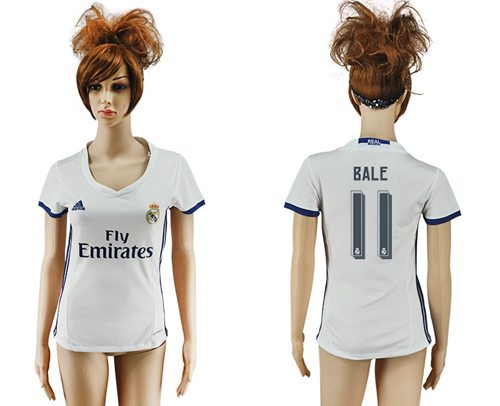 Women's Real Madrid #11 Bale Home Soccer Club Jersey