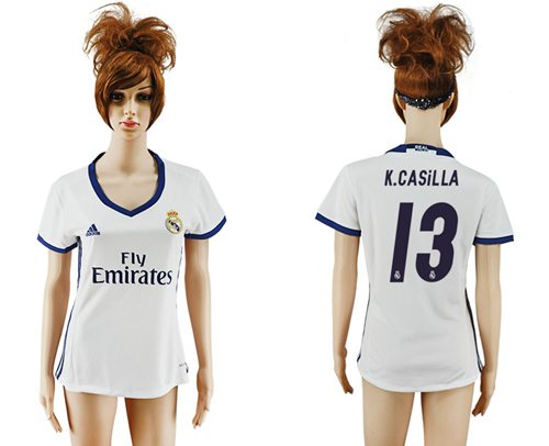 Women's Real Madrid #13 K.Casilla Home Soccer Club Jersey Women's Real Madrid #13 K.Casilla Home Soccer Club Jersey