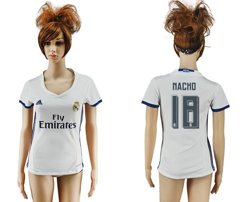 Women's Real Madrid #18 Nacho Home Soccer Club Jersey Women's Real Madrid #18 Nacho Home Soccer Club Jersey