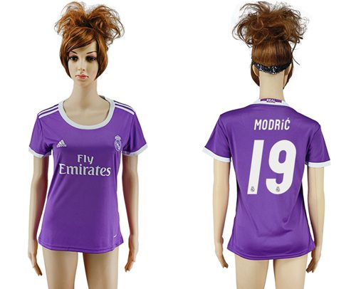 Women's Real Madrid #19 Modric Away Soccer Club Jersey Women's Real Madrid #19 Modric Away Soccer Club Jersey