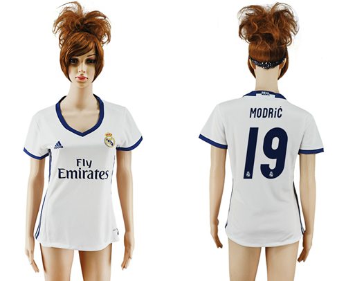 Women's Real Madrid #19 Modric Home Soccer Club Jersey Women's Real Madrid #19 Modric Home Soccer Club Jersey