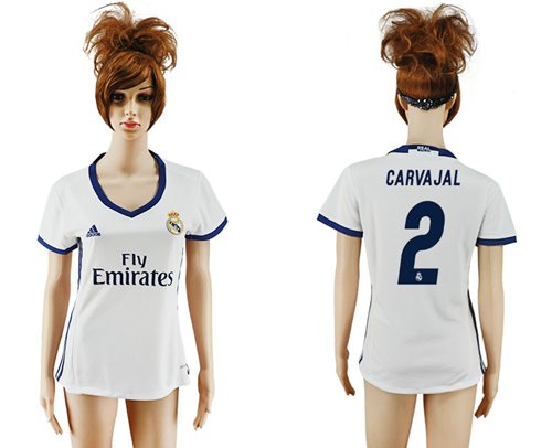 Women's Real Madrid #2 Carvajal Home Soccer Club Jersey Women's Real Madrid #2 Carvajal Home Soccer Club Jersey