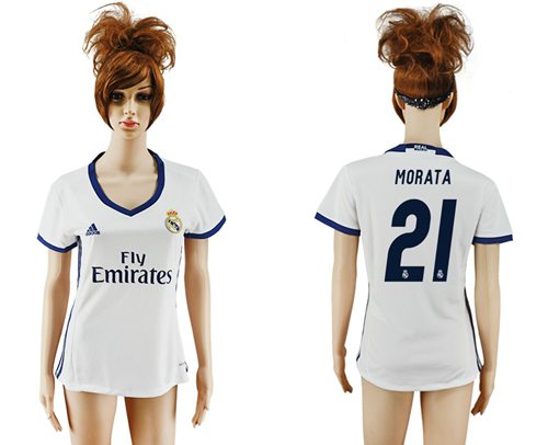 Women's Real Madrid #21 Morata Home Soccer Club Jersey Women's Real Madrid #21 Morata Home Soccer Club Jersey