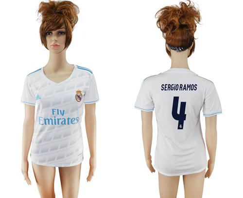 Women's Real Madrid #4 Sergio Ramos Home Soccer Club Jersey Women's Real Madrid #4 Sergio Ramos Home Soccer Club Jersey