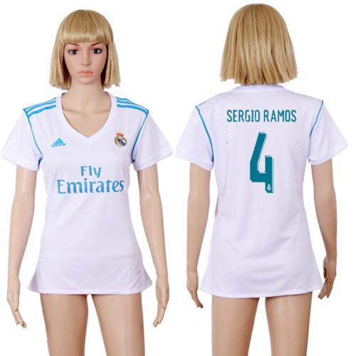 Women's Real Madrid #4 Sergio Ramos Home Soccer Club Jersey Women's Real Madrid #4 Sergio Ramos Home Soccer Club Jersey