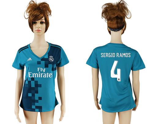 Women's Real Madrid #4 Sergio Ramos Sec Away Soccer Club Jersey Women's Real Madrid #4 Sergio Ramos Sec Away Soccer Club Jersey