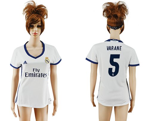 Women's Real Madrid #5 Varane Home Soccer Club Jersey Women's Real Madrid #5 Varane Home Soccer Club Jersey