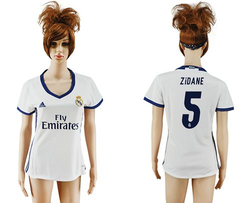 Women's Real Madrid #5 Zidane Home Soccer Club Jersey Women's Real Madrid #5 Zidane Home Soccer Club Jersey