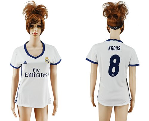 Women's Real Madrid #8 Kroos Home Soccer Club Jersey Women's Real Madrid #8 Kroos Home Soccer Club Jersey