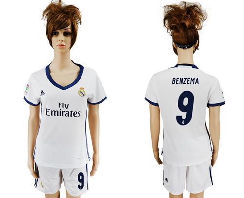 Women's Real Madrid #9 Benzema Home Soccer Club Jersey Women's Real Madrid #9 Benzema Home Soccer Club Jersey
