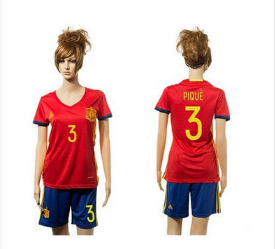 Women's Spain #3 Pique Red Home Soccer Country Jersey