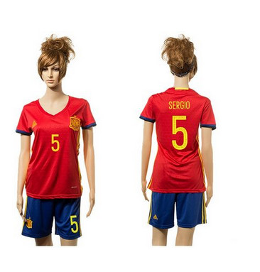 Women's Spain #5 Sergio Red Home Soccer Country Jersey