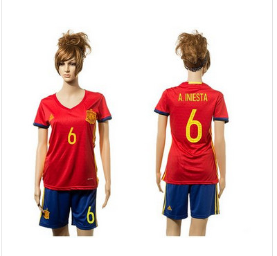 Women's Spain #6 A.Iniesta Red Home Soccer Country Jersey