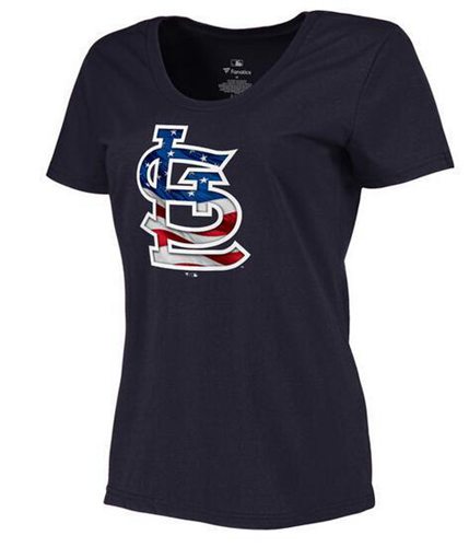 Women's St.Louis Cardinals USA Flag Fashion T-Shirt Navy Blue Women's St.Louis Cardinals USA Flag Fashion T-Shirt Navy Blue