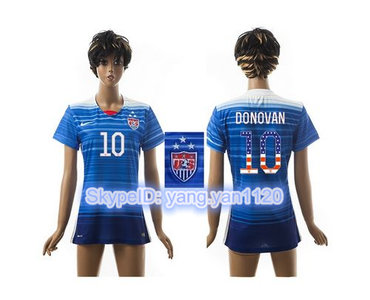 Women's USA #10 Donovan Three Star Independence Day Away Soccer Country Jersey