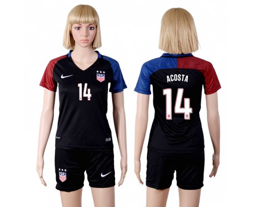 Women's USA #14 Acosta Away Soccer Country Jersey Women's USA #14 Acosta Away Soccer Country Jersey
