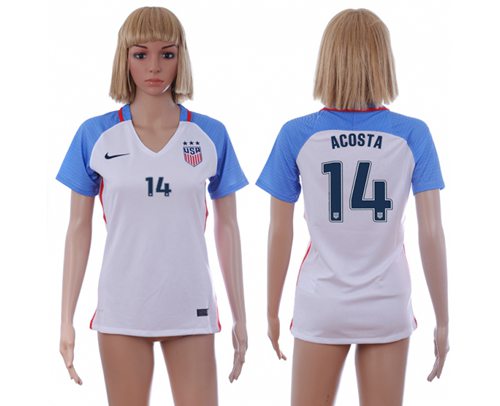 Women's USA #14 Acosta Home Soccer Country Jersey Women's USA #14 Acosta Home Soccer Country Jersey