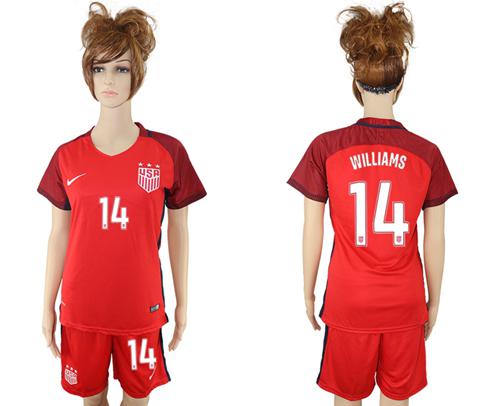 Women's USA #14 Williams Away Soccer Country Jersey Women's USA #14 Williams Away Soccer Country Jersey